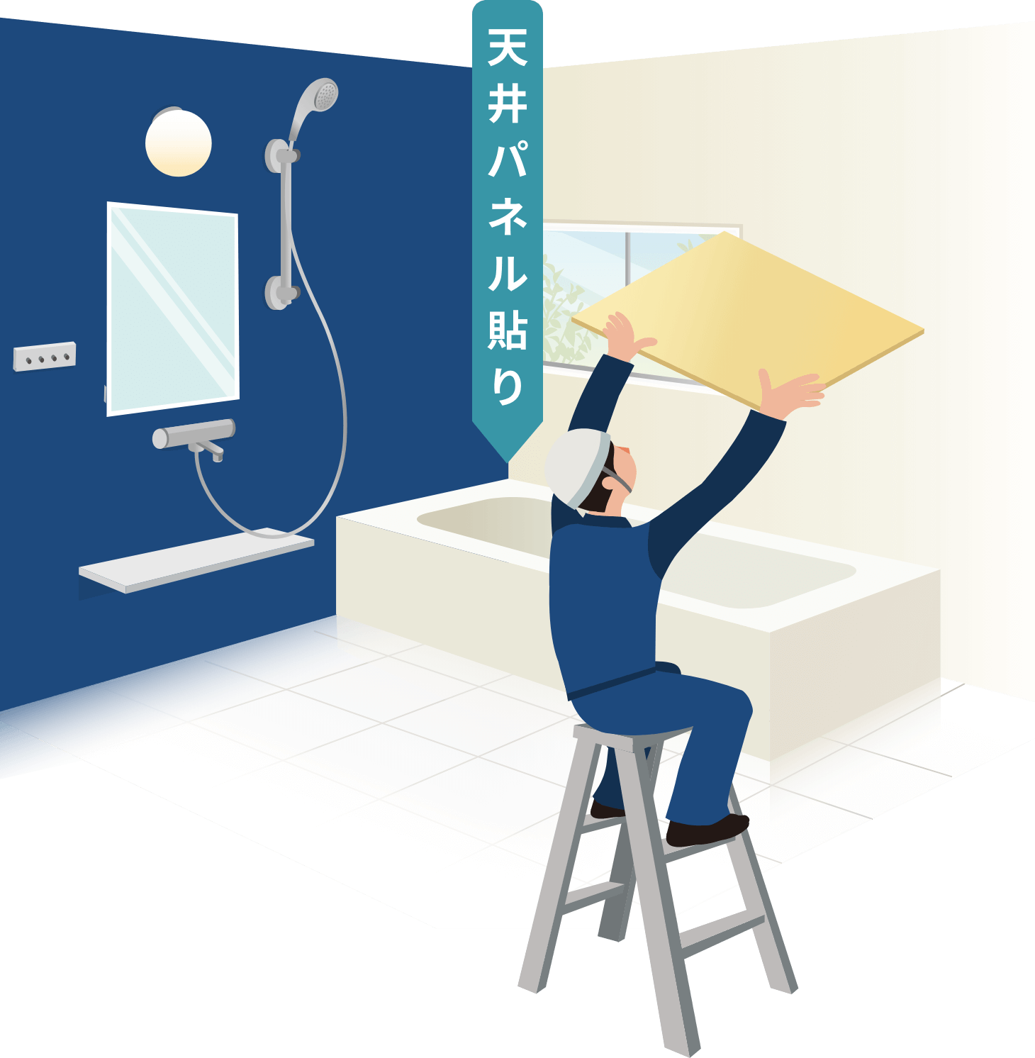 天井パネル貼り